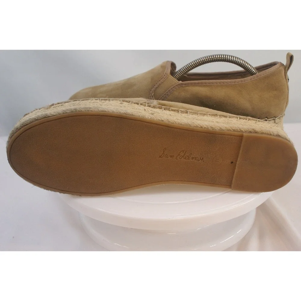 Sam‎ Edelman Suede Espadrille Slip On Flats Tan Camel Jute Platform Womens 11